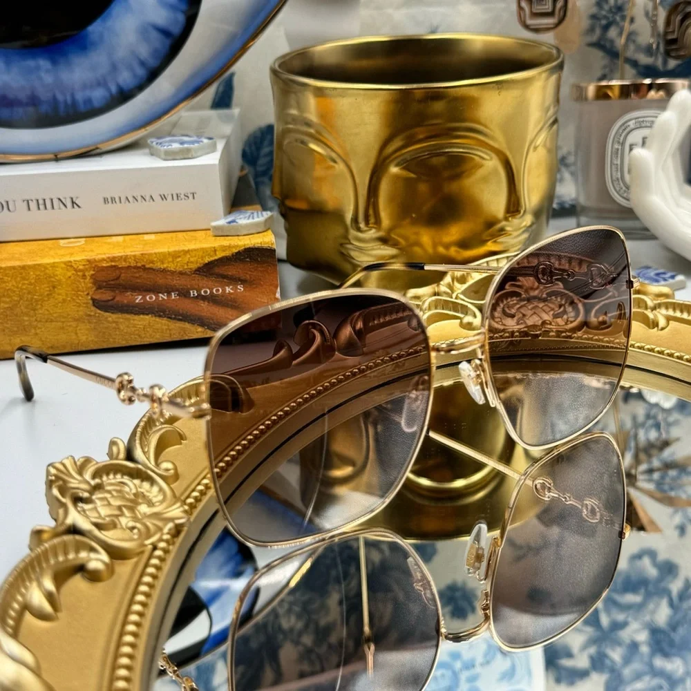 🆕 GUCCI 🧿 NWOT GG0879S 002 Gold Horsebit Sunglasses with Brown Gradient Lens - Picture 13 of 16